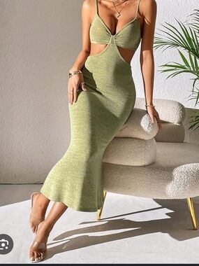 Olive Green Cutout Bodycon Midi Dress